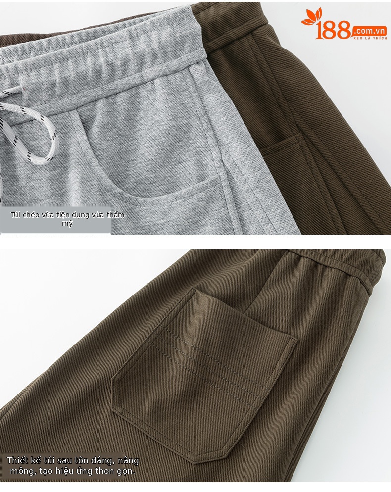 Áo hoodie cổ đứng nửa khóa kéo phong cách lười biếng Xinge — Quần dài màu cà phê 85033 chi tiết 16