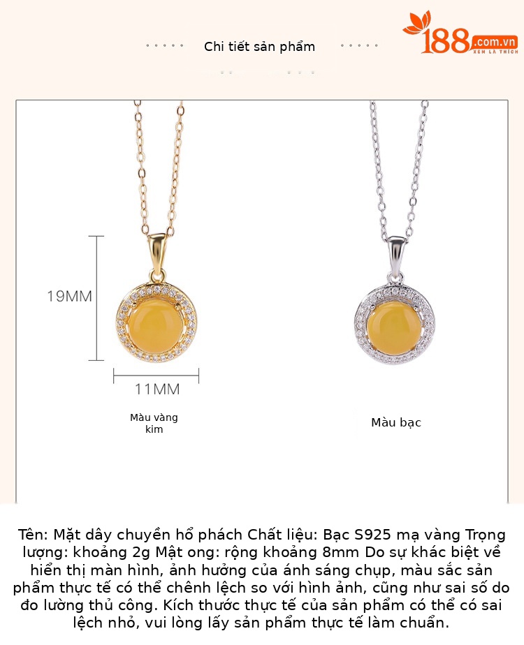 Mặt dây chuyền bạc S925 mạ vàng sáp ong viền zircon hình tròn phong cách hoang dã — Bạc (mặt dây chuyền đơn) chi tiết 2