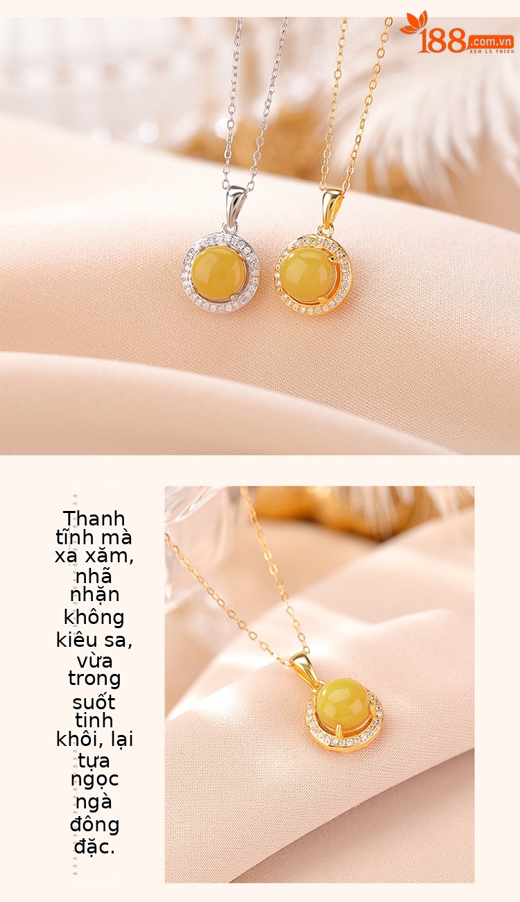 Mặt dây chuyền bạc S925 mạ vàng sáp ong viền zircon hình tròn phong cách hoang dã — Bạc (mặt dây chuyền đơn) chi tiết 3