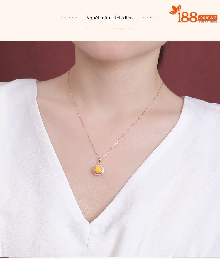 Mặt dây chuyền bạc S925 mạ vàng sáp ong viền zircon hình tròn phong cách hoang dã — Bạc (mặt dây chuyền đơn) chi tiết 6
