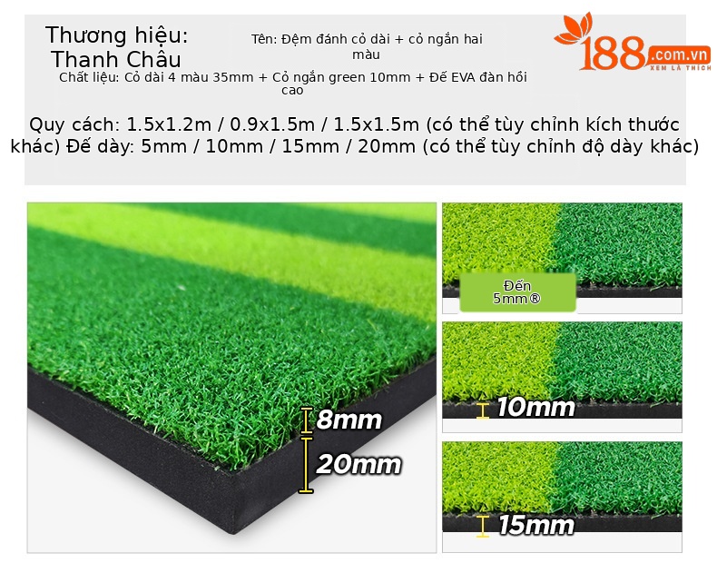 Thảm tập golf hỗ trợ dẫn hướng 1,2x1,5 m trong nhà và ngoài trời — 10mmEVA đáy chi tiết 4