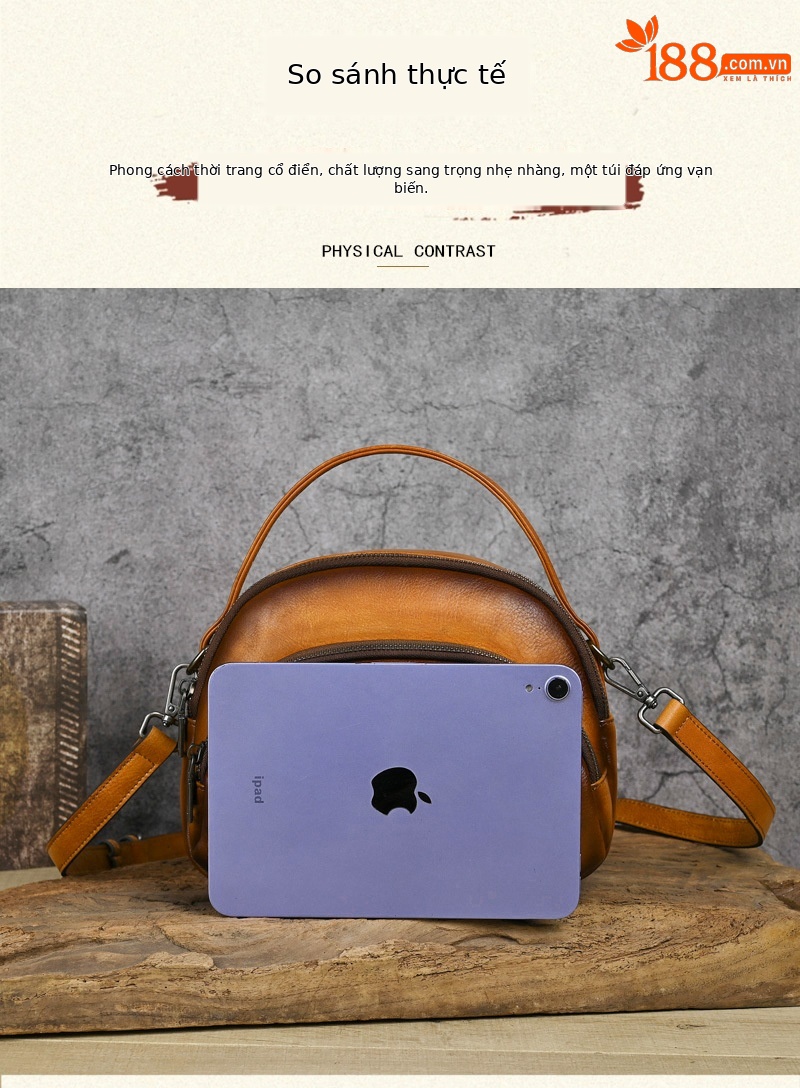 Túi đeo chéo nữ da bò cao cấp phong cách retro Maillard, kích thước 23×18×9.5 cm — Vàng cổ điển chi tiết 11