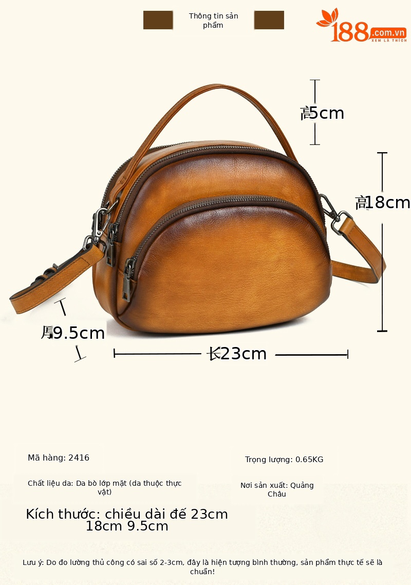 Túi đeo chéo nữ da bò cao cấp phong cách retro Maillard, kích thước 23×18×9.5 cm — Vàng cổ điển chi tiết 1