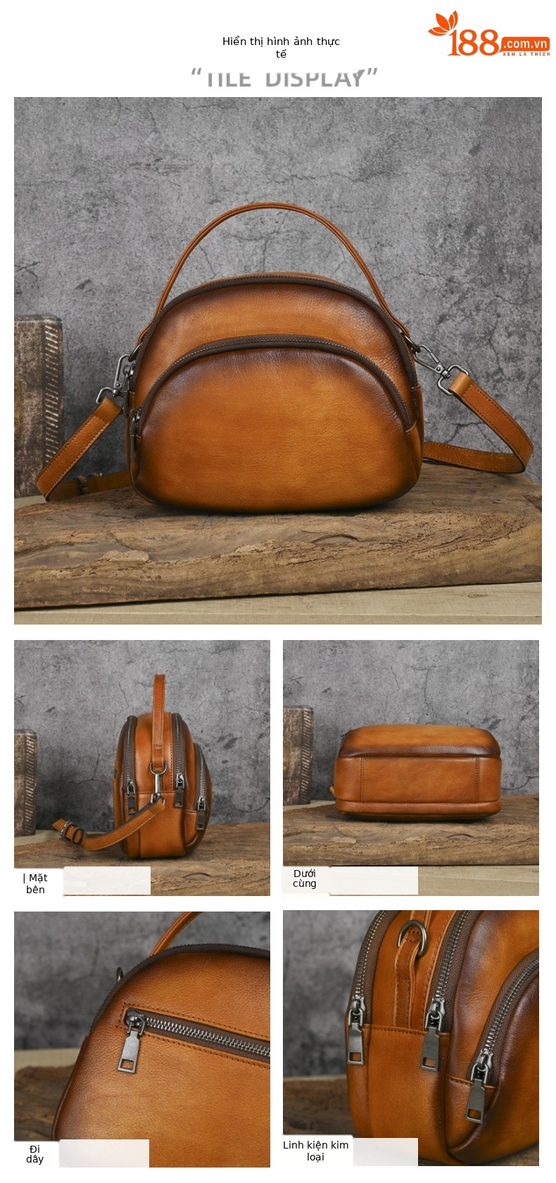 Túi đeo chéo nữ da bò cao cấp phong cách retro Maillard, kích thước 23×18×9.5 cm — Vàng cổ điển chi tiết 6