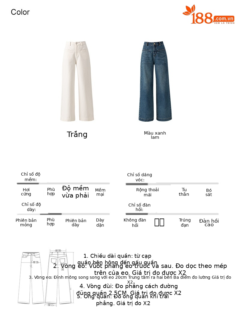 Quần jean ống rộng nữ dáng suông chất Tencel linen dài chấm đất — Màu xanh lam chi tiết 5