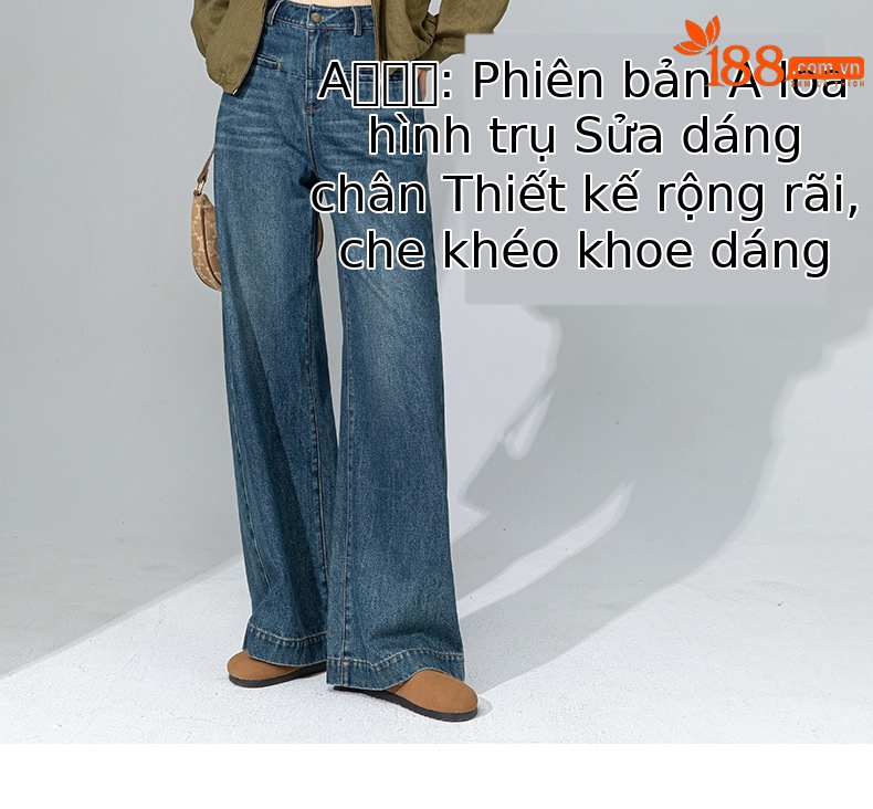 Quần jean ống rộng nữ dáng suông chất Tencel linen dài chấm đất — Màu xanh lam chi tiết 8