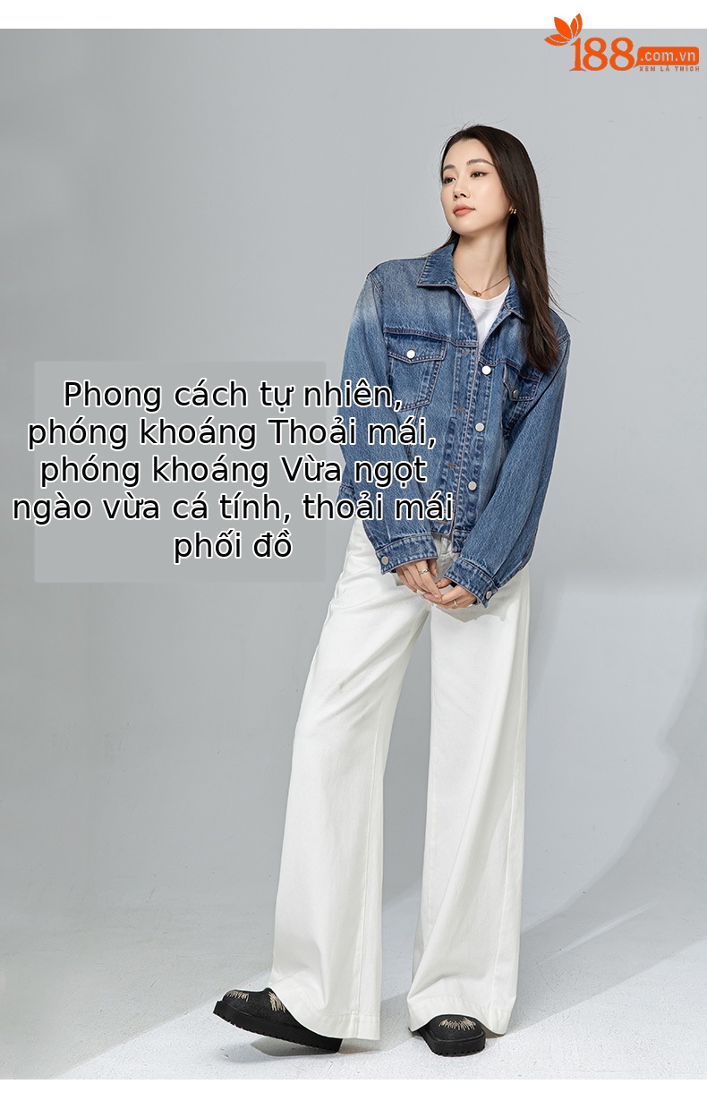 Quần jean ống rộng nữ dáng suông chất Tencel linen dài chấm đất — Màu xanh lam chi tiết 12