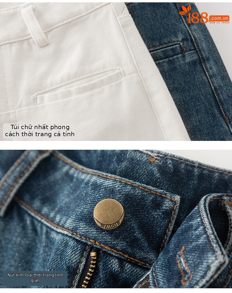 Quần jean ống rộng nữ dáng suông chất Tencel linen dài chấm đất — Màu xanh lam chi tiết 14