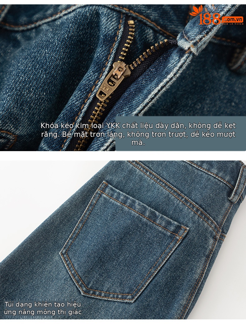 Quần jean ống rộng nữ dáng suông chất Tencel linen dài chấm đất — Màu xanh lam chi tiết 15