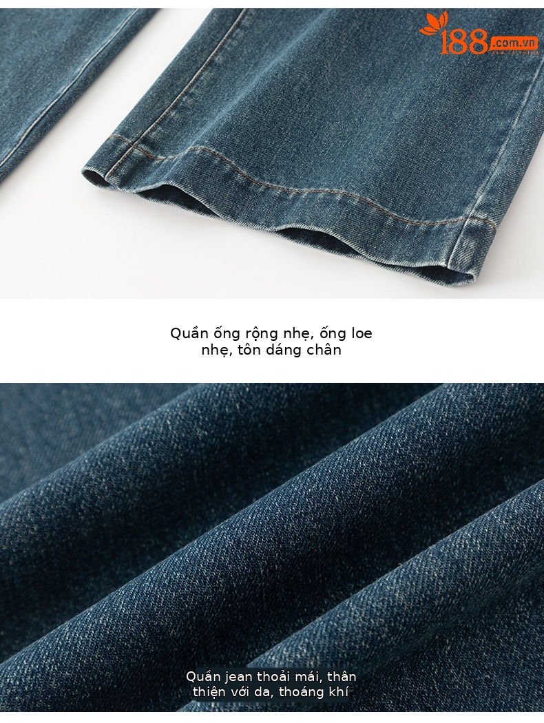 Quần jean ống rộng nữ dáng suông chất Tencel linen dài chấm đất — Màu xanh lam chi tiết 16