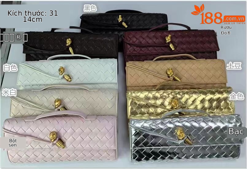 Túi clutch da bò dệt thủ công phong cách Pháp đeo chéo một bên vai — Cà phê, Trắng be, Xám nhạt, Xanh cỏ chi tiết 13