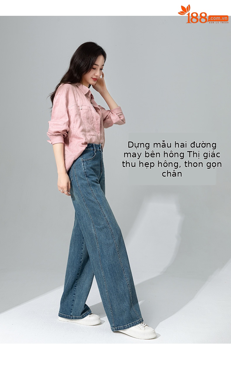 Quần jean ống rộng cạp cao Xingge dáng suông dài chạm đất — màu đen chi tiết 9