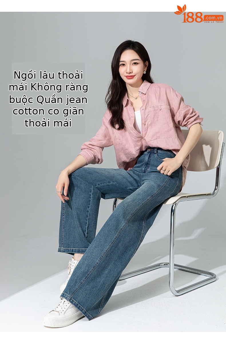Quần jean ống rộng cạp cao Xingge dáng suông dài chạm đất — màu đen chi tiết 12