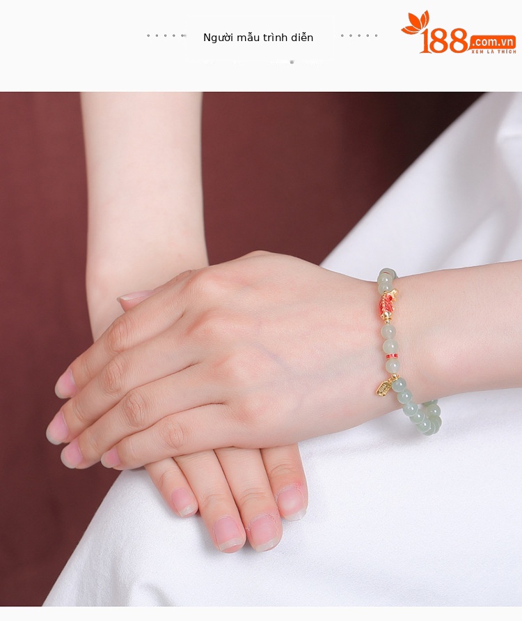 Vòng tay bạc S925 mạ vàng đính đá sapphire Hetian hạt tròn phong cách Koi Fu — Một chiếc chi tiết 5