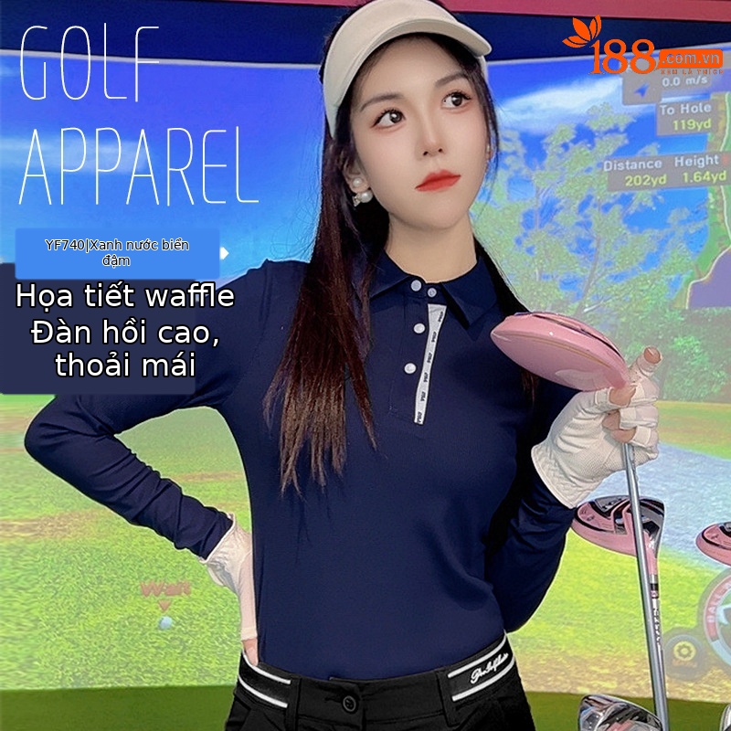 Áo polo nữ dài tay chơi golf co giãn cao họa tiết tương phản — Áo sơ mi POLO màu xanh nước biển [họa tiết Walvag/màu tương phản/độ đàn hồi cao] YF740, Áo sơ mi POLO màu trắng [họa tiết Wallace/tương phản màu/đàn hồi cao] YF740, Áo sơ mi POLO màu cam [họa tiết Walvgue/tương phản/đàn hồi cao] YF740