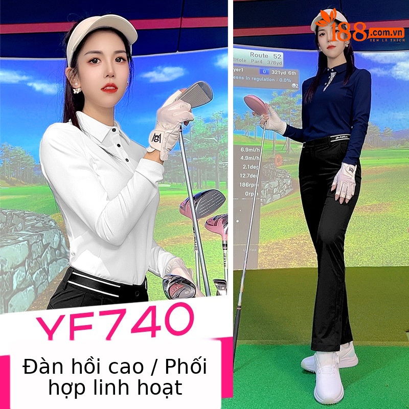 Áo polo nữ dài tay chơi golf co giãn cao họa tiết tương phản — Áo sơ mi POLO màu xanh nước biển [họa tiết Walvag/màu tương phản/độ đàn hồi cao] YF740, Áo sơ mi POLO màu trắng [họa tiết Wallace/tương phản màu/đàn hồi cao] YF740, Áo sơ mi POLO màu cam [họa tiết Walvgue/tương phản/đàn hồi cao] YF740