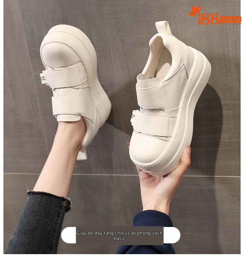 Giày sneaker nữ đế dày Velcro dáng nhỏ, phối màu be — Màu be chi tiết 1