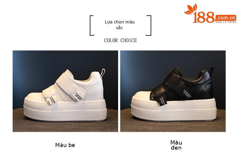 Giày sneaker nữ đế dày Velcro dáng nhỏ, phối màu be — Màu be chi tiết 2