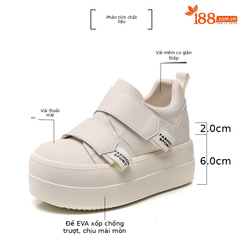 Giày sneaker nữ đế dày Velcro dáng nhỏ, phối màu be — Màu be chi tiết 3