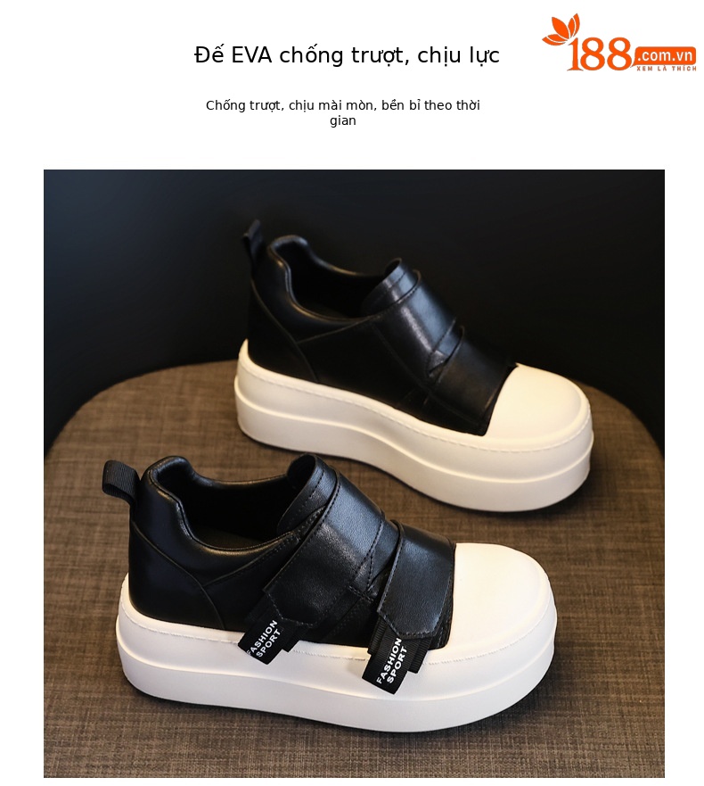Giày sneaker nữ đế dày Velcro dáng nhỏ, phối màu be — Màu be chi tiết 10