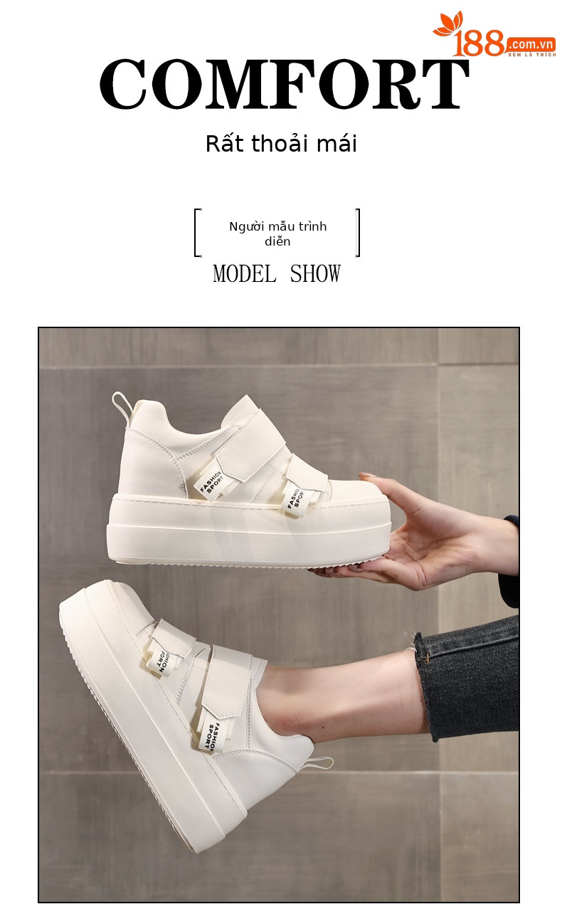 Giày sneaker nữ đế dày Velcro dáng nhỏ, phối màu be — Màu be chi tiết 11