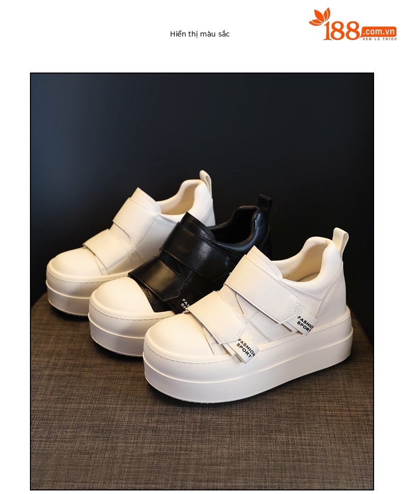 Giày sneaker nữ đế dày Velcro dáng nhỏ, phối màu be — Màu be chi tiết 18