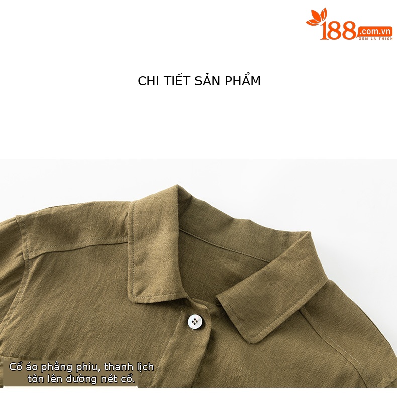 Áo sơ mi nữ vải lanh mỏng cổ polo tay dài rộng rãi phong cách xuân hè — Xanh ô liu chi tiết 16