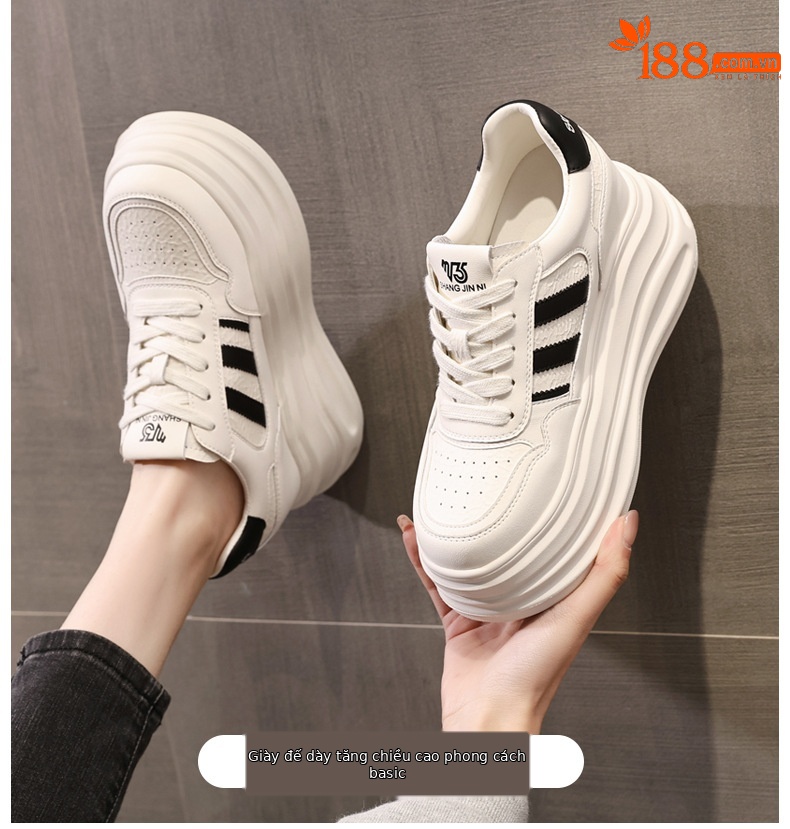 Giày sneaker nữ đế dày tăng chiều cao phong cách thời trang dễ phối đồ — Màu đỏ be chi tiết 1