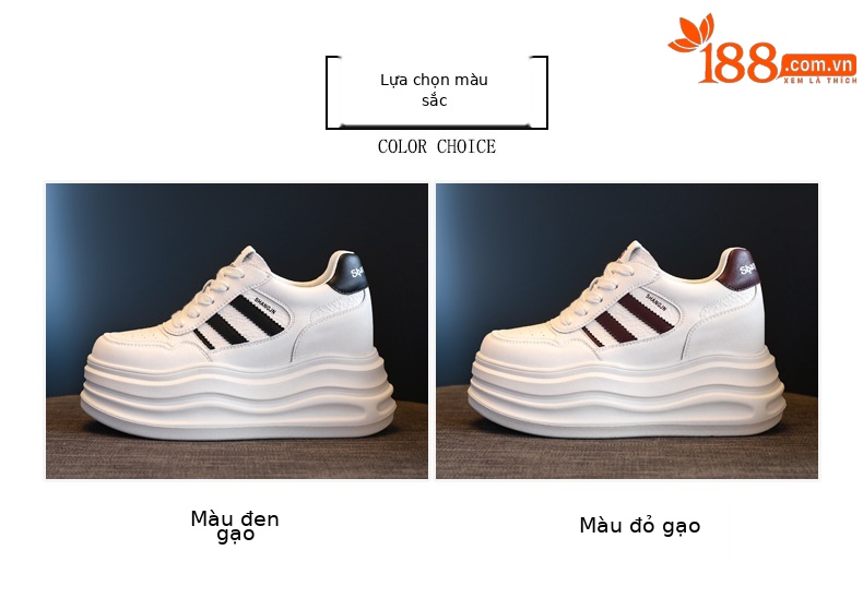 Giày sneaker nữ đế dày tăng chiều cao phong cách thời trang dễ phối đồ — Màu đỏ be chi tiết 2