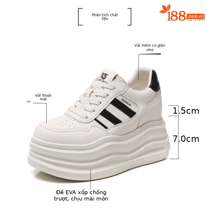 Giày sneaker nữ đế dày tăng chiều cao phong cách thời trang dễ phối đồ — Màu đỏ be chi tiết 3