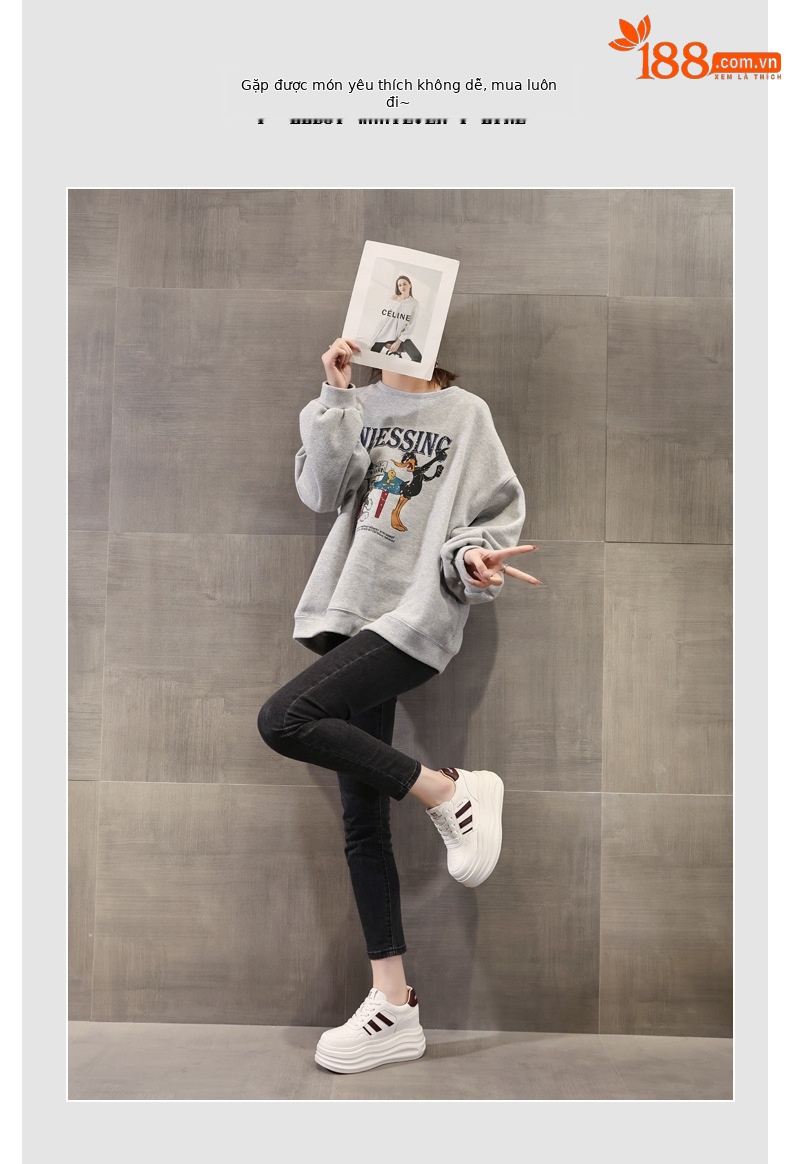 Giày sneaker nữ đế dày tăng chiều cao phong cách thời trang dễ phối đồ — Màu đỏ be chi tiết 6