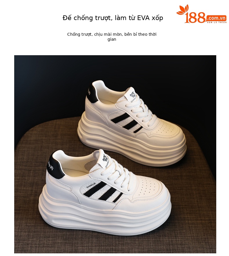 Giày sneaker nữ đế dày tăng chiều cao phong cách thời trang dễ phối đồ — Màu đỏ be chi tiết 10