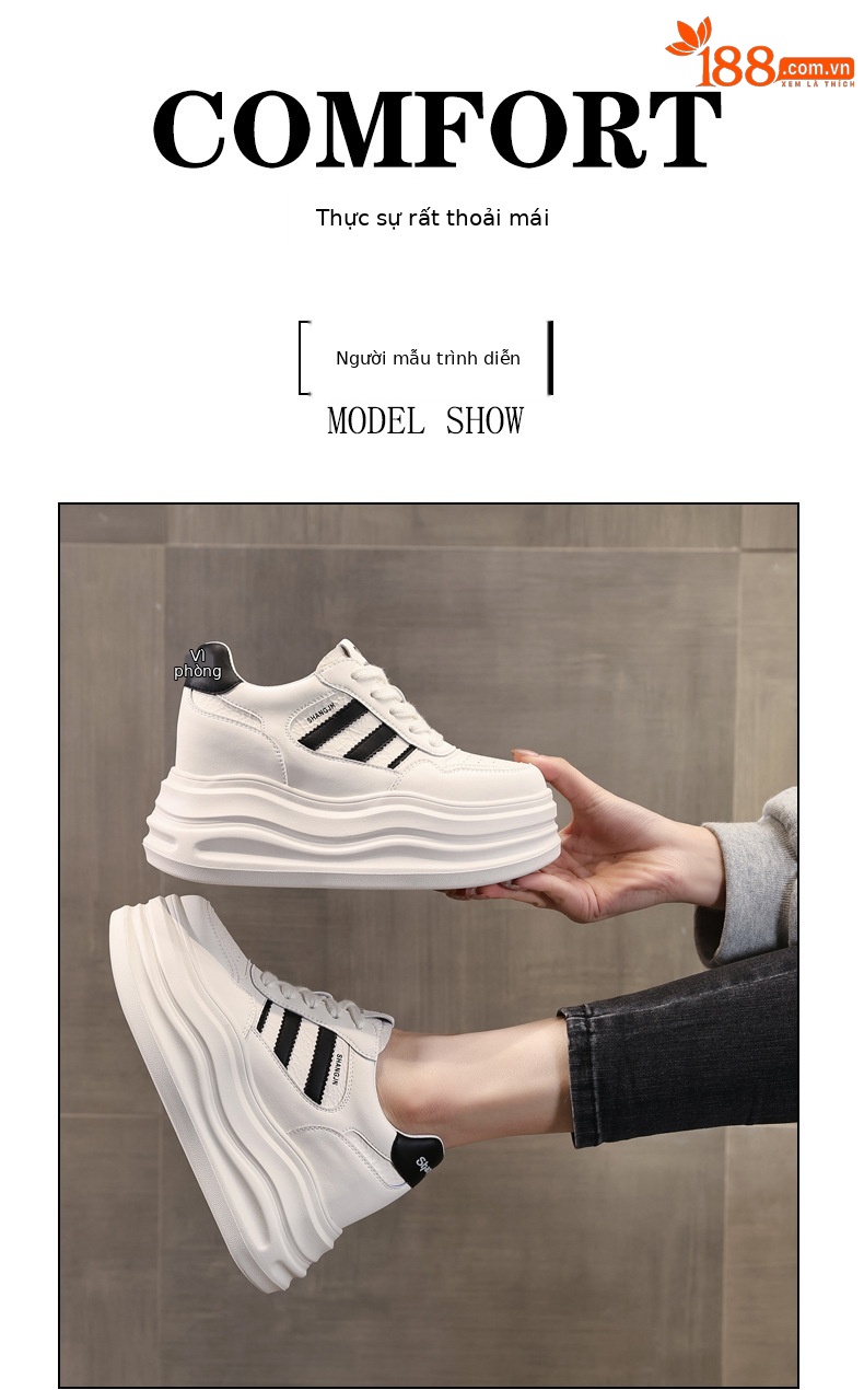 Giày sneaker nữ đế dày tăng chiều cao phong cách thời trang dễ phối đồ — Màu đỏ be chi tiết 11