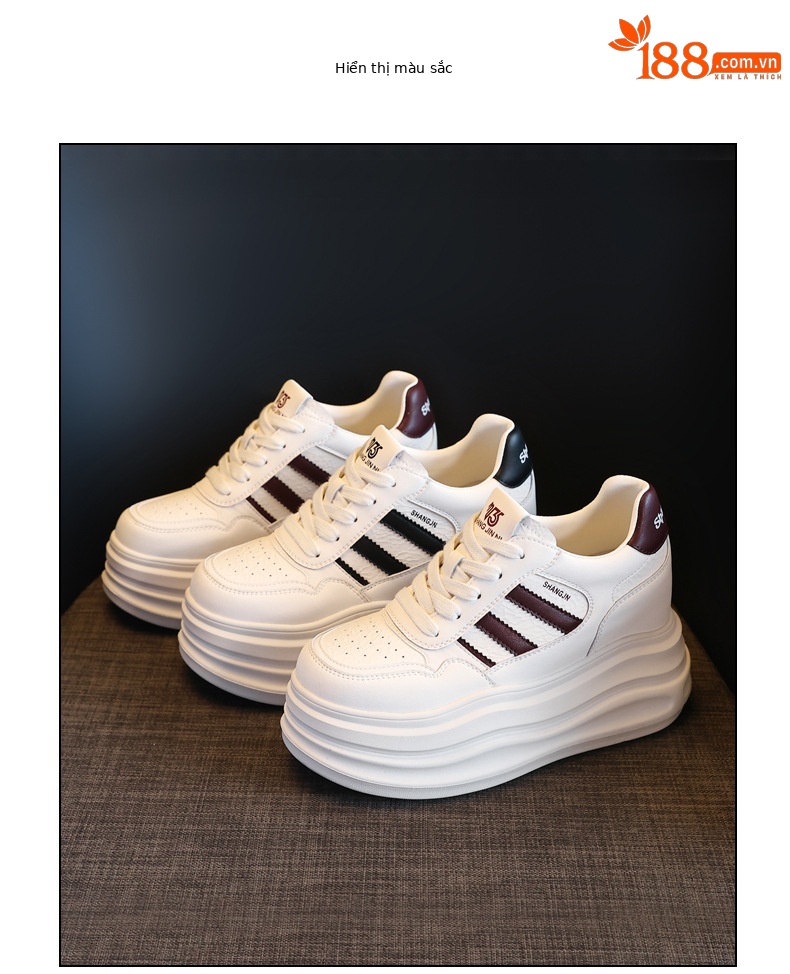 Giày sneaker nữ đế dày tăng chiều cao phong cách thời trang dễ phối đồ — Màu đỏ be chi tiết 18