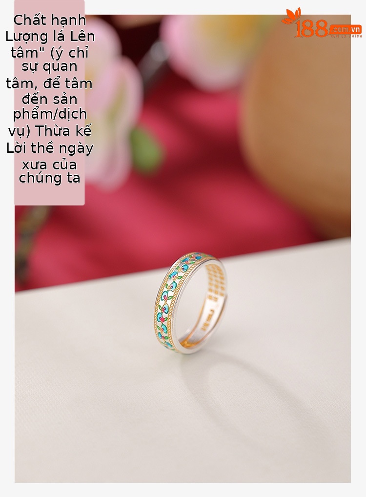 Nhẫn bạc S999.9 mạ vàng cổ men lá bạch quả hoa sen phong cách cổ điển có thể điều chỉnh kích cỡ — Mở có thể điều chỉnh chi tiết 1