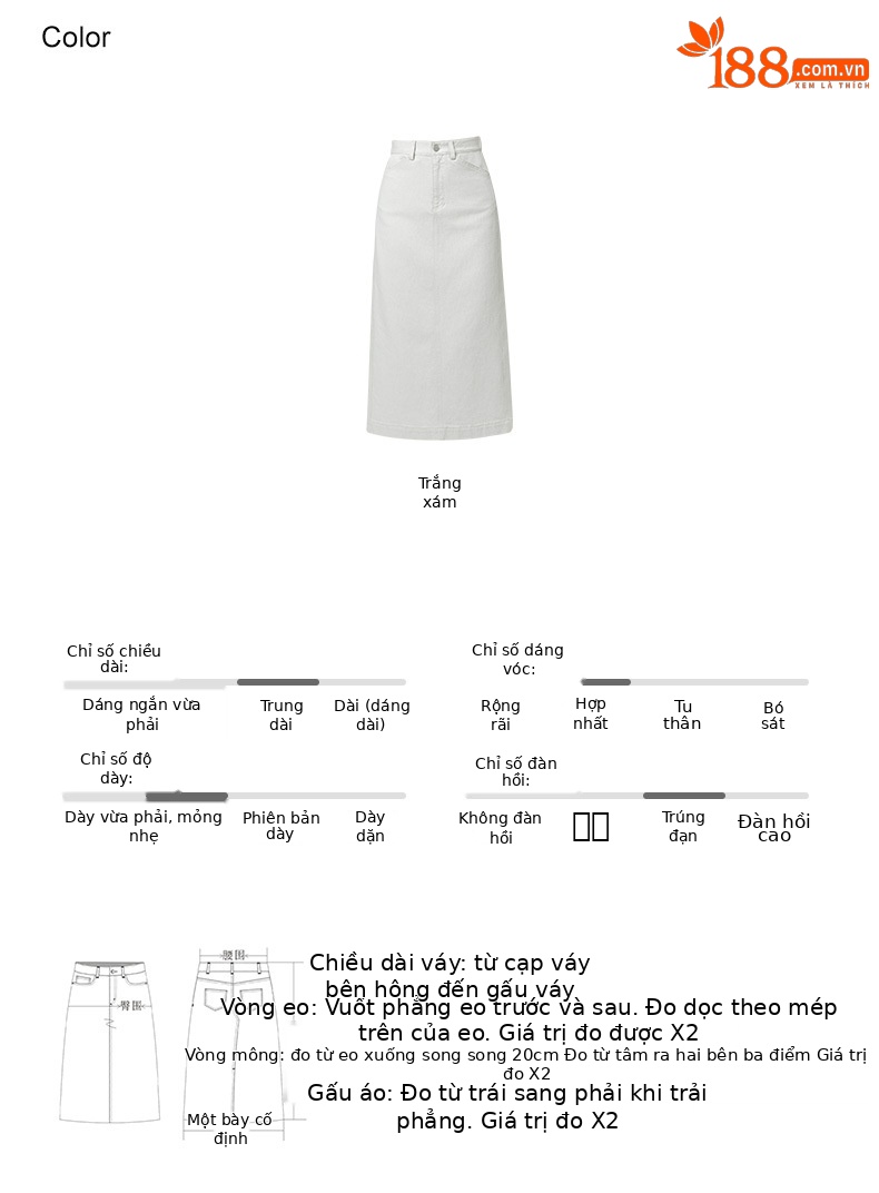 Váy denim trắng nữ cạp cao bút chì phong cách tối giản dài midi — Màu xám trắng chi tiết 5