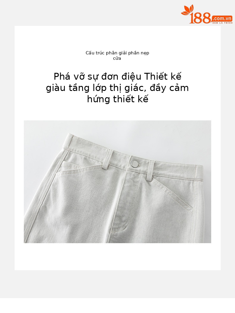 Váy denim trắng nữ cạp cao bút chì phong cách tối giản dài midi — Màu xám trắng chi tiết 10