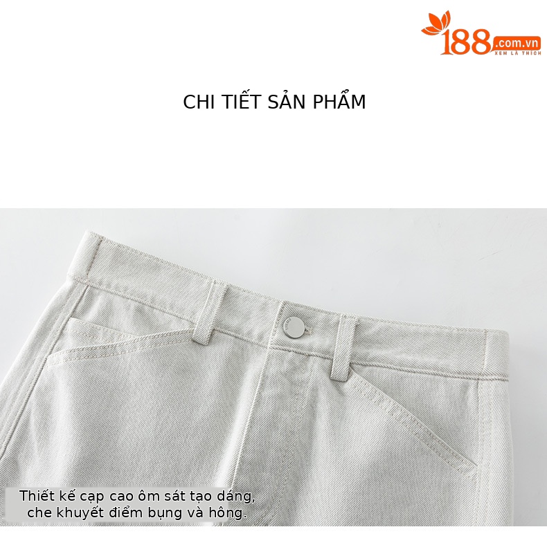 Váy denim trắng nữ cạp cao bút chì phong cách tối giản dài midi — Màu xám trắng chi tiết 14