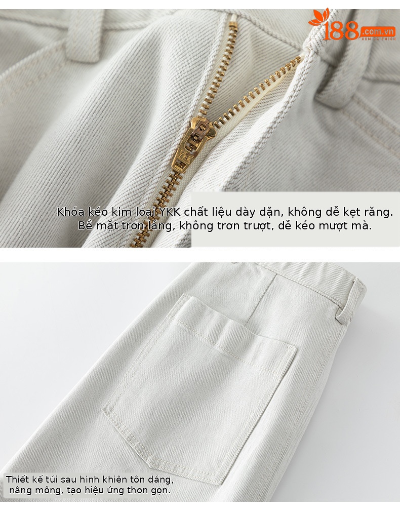 Váy denim trắng nữ cạp cao bút chì phong cách tối giản dài midi — Màu xám trắng chi tiết 16
