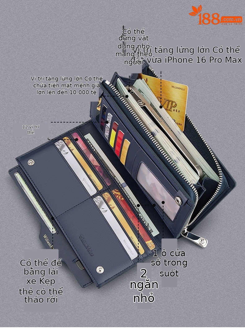 Ví nam dài King Paul cao cấp nhiều ngăn thẻ cầm tay công sở sức chứa lớn chi tiết 6