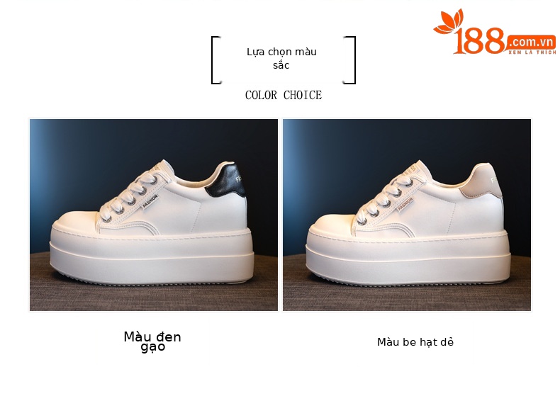 Giày sneaker nữ đế dày tăng chiều cao, phong cách trượt ván, đế mềm — Màu đen be chi tiết 2
