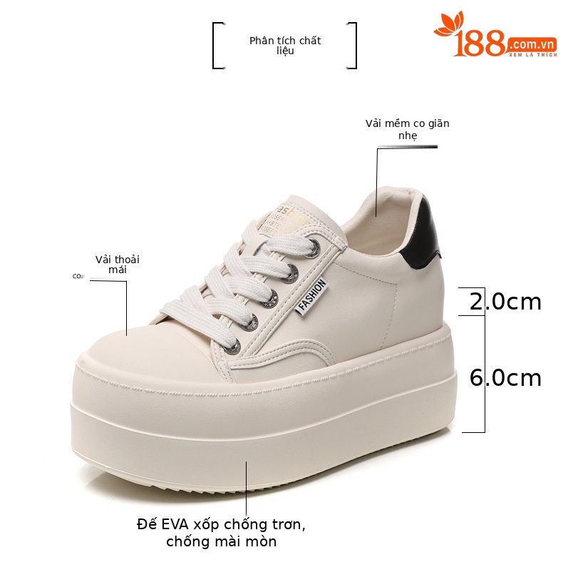 Giày sneaker nữ đế dày tăng chiều cao, phong cách trượt ván, đế mềm — Màu đen be chi tiết 3