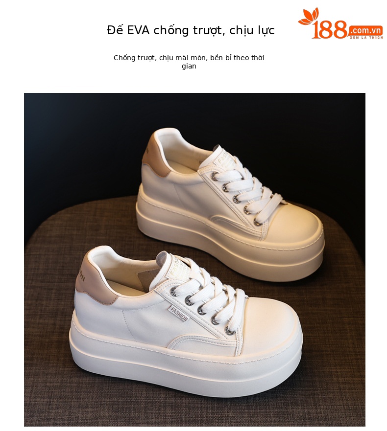 Giày sneaker nữ đế dày tăng chiều cao, phong cách trượt ván, đế mềm — Màu đen be chi tiết 10