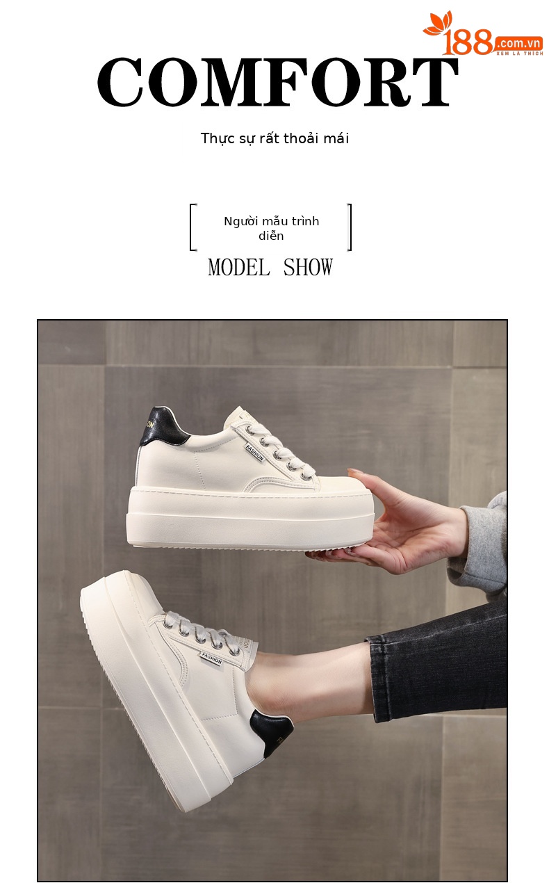 Giày sneaker nữ đế dày tăng chiều cao, phong cách trượt ván, đế mềm — Màu đen be chi tiết 11