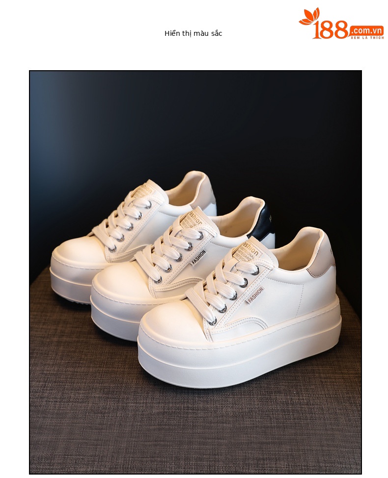 Giày sneaker nữ đế dày tăng chiều cao, phong cách trượt ván, đế mềm — Màu đen be chi tiết 18