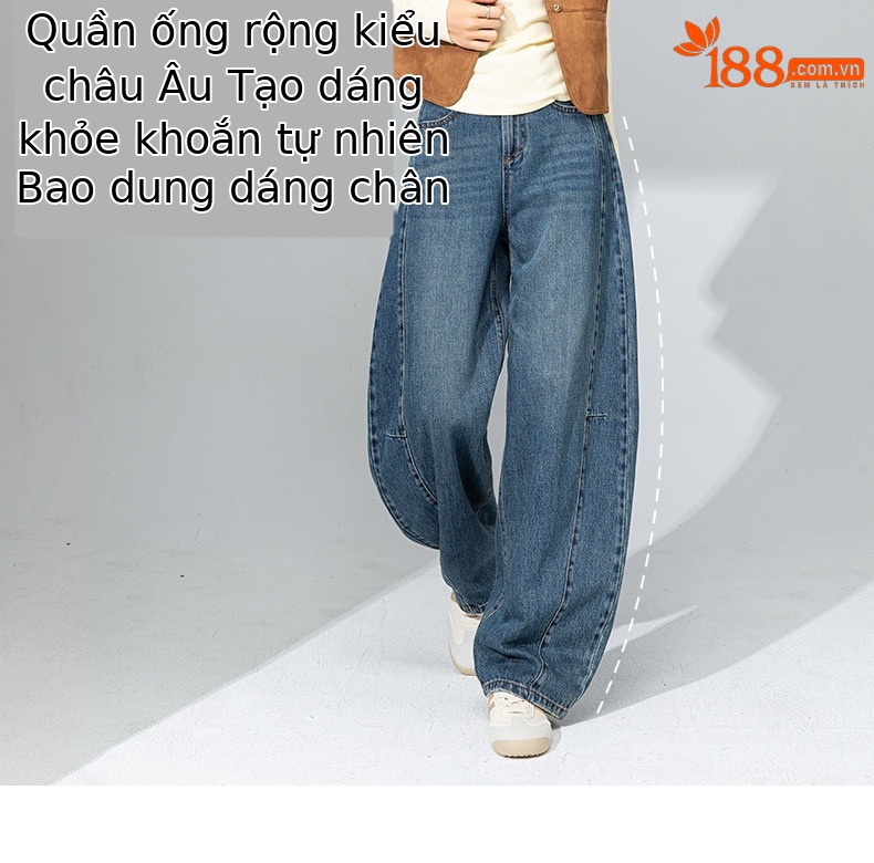Quần jean nữ ống rộng cạp cao dáng rộng dáng nhỏ quần chuối lưỡi liềm — Màu xanh lam chi tiết 8