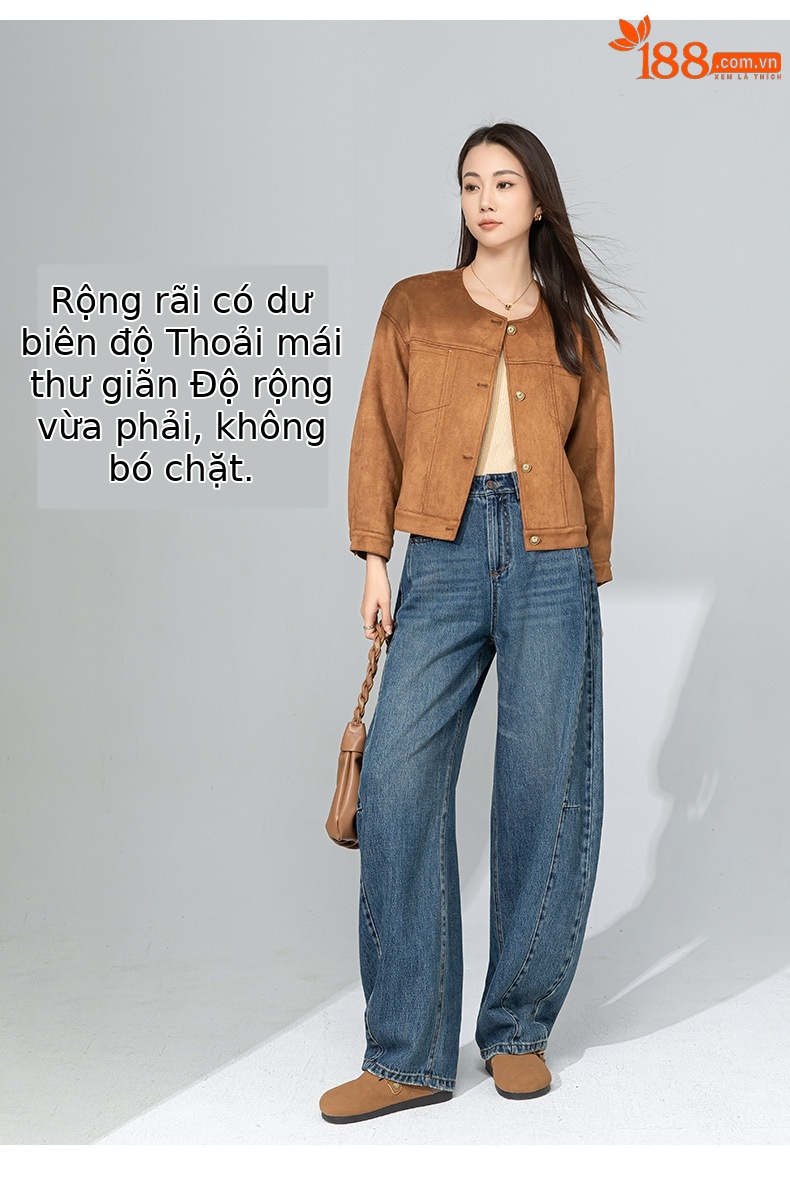 Quần jean nữ ống rộng cạp cao dáng rộng dáng nhỏ quần chuối lưỡi liềm — Màu xanh lam chi tiết 9