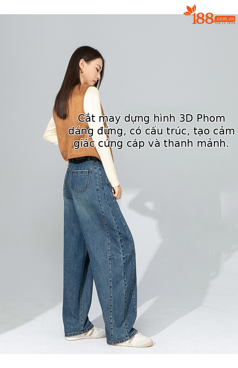 Quần jean nữ ống rộng cạp cao dáng rộng dáng nhỏ quần chuối lưỡi liềm — Màu xanh lam chi tiết 10