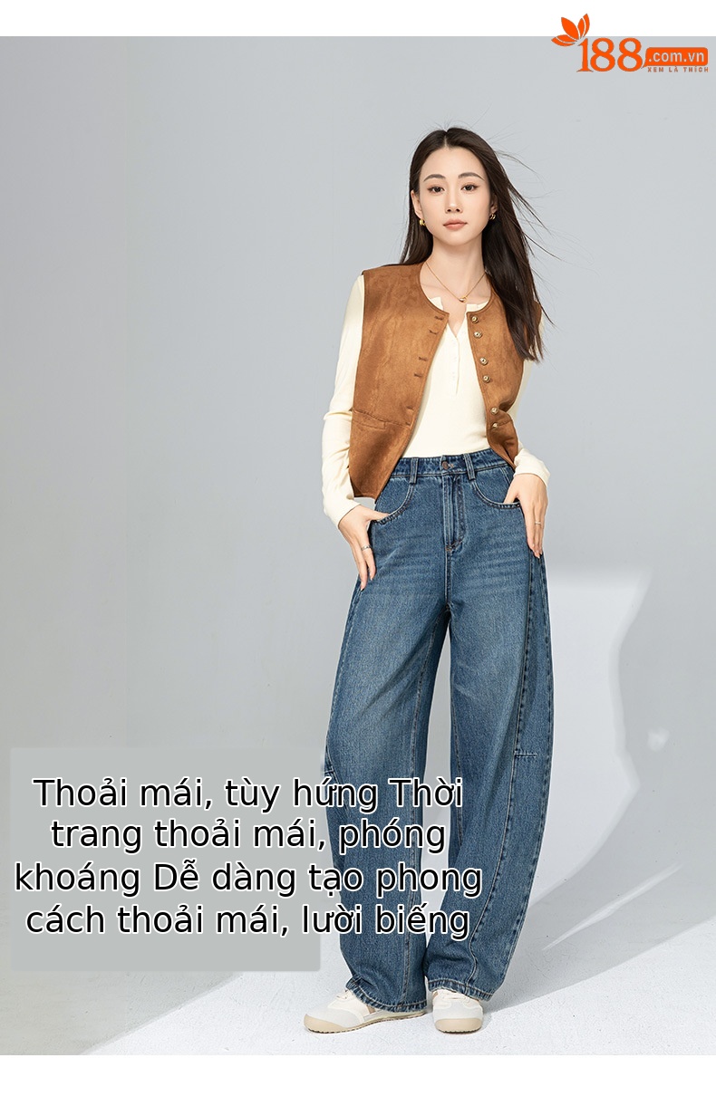 Quần jean nữ ống rộng cạp cao dáng rộng dáng nhỏ quần chuối lưỡi liềm — Màu xanh lam chi tiết 13
