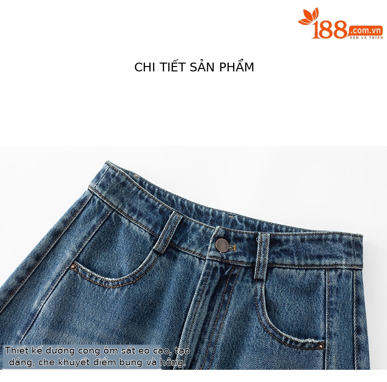 Quần jean nữ ống rộng cạp cao dáng rộng dáng nhỏ quần chuối lưỡi liềm — Màu xanh lam chi tiết 14